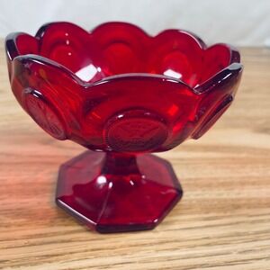 Antique EAPG Ruby Red Pedestal Compote Medallion Pattern Victorian Pressed Glass